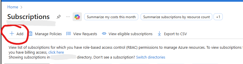 Azure Add Subscription Menu