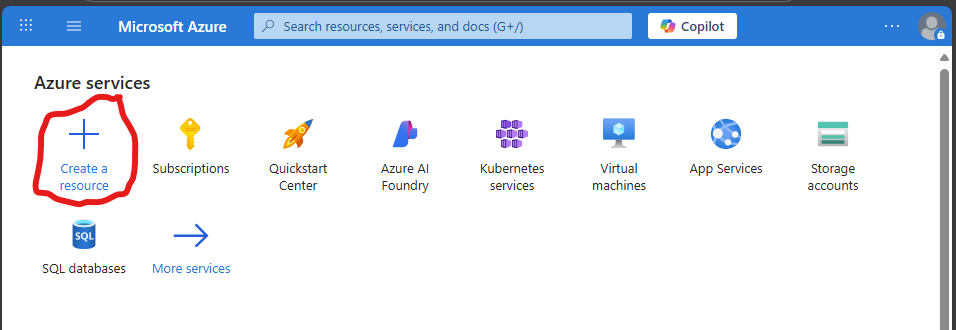 Azure Services Create New Resource Menu