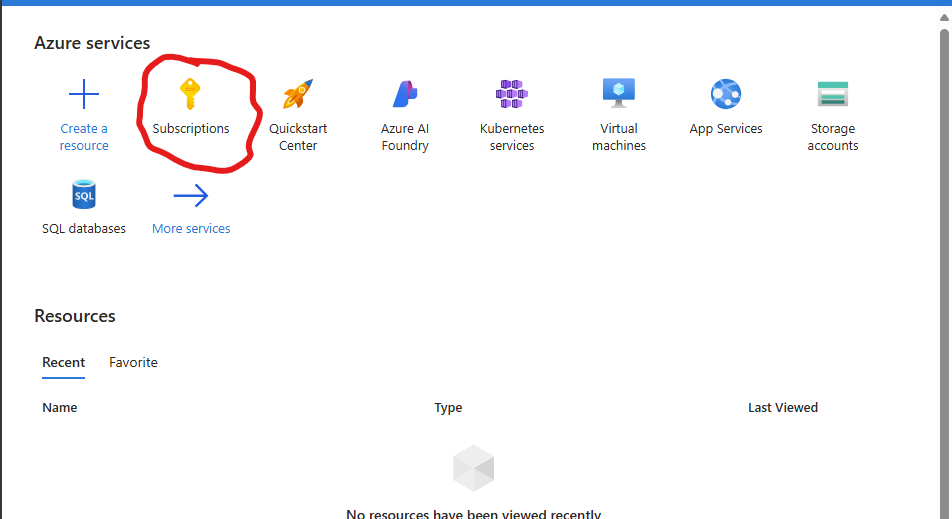 Azure Services Menu